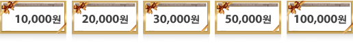 10,000원, 2,0000원, 30,000원, 50,000원, 100,000원